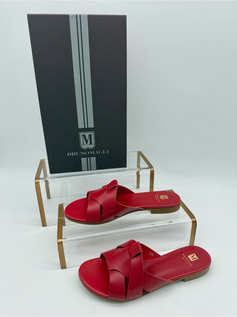 Bruno Magli Andria Woven Slide Sandal Ruby Leather Red